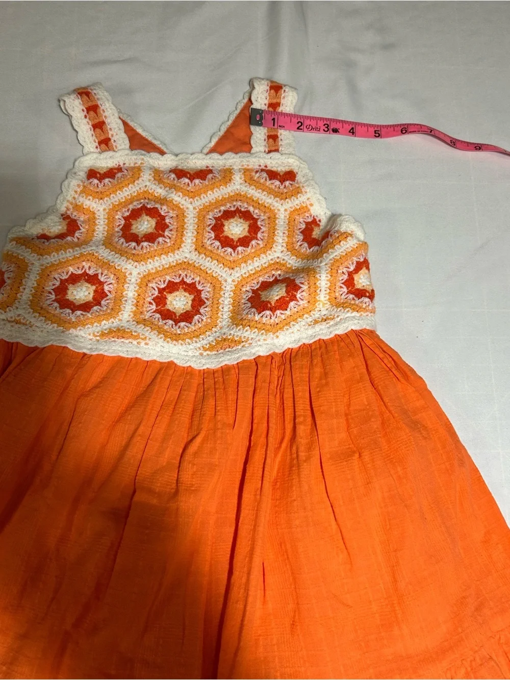 Haute Hippie Girls 8 Orange Crochet Granny Square Flower Top Sundress 70's Retro